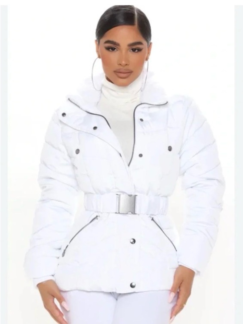 HOT KISS BLACK Quilted Belted Puffer Jacket